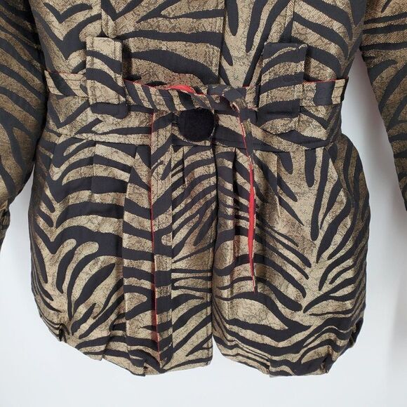 Vintage 3 Sisters Jacket Womens Bubble Zebra Print Belted Brown Medium With Tags - Picture 3 of 11